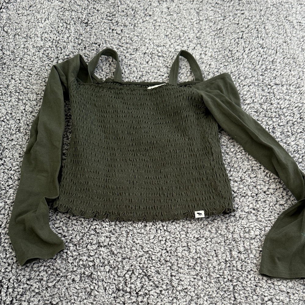 Olive Green Abercrombie Smocked Long Sleeve Top